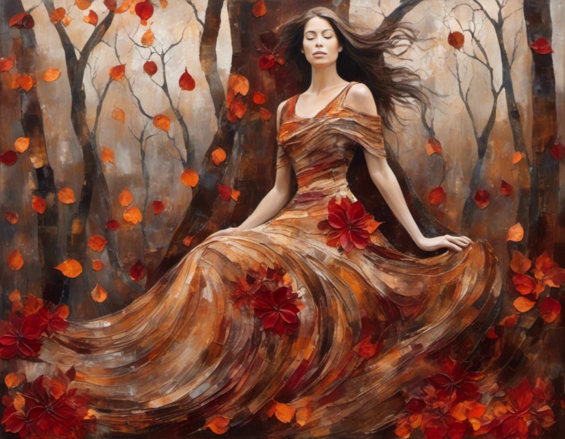 Woman in Autumn Garden: Lyrical Abstraction Painting