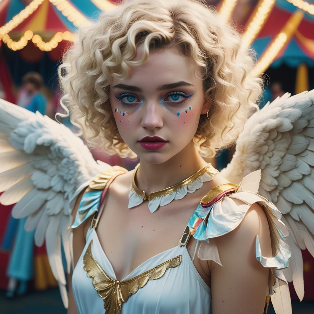 Angelic Woman with Wings in a Circus Setting