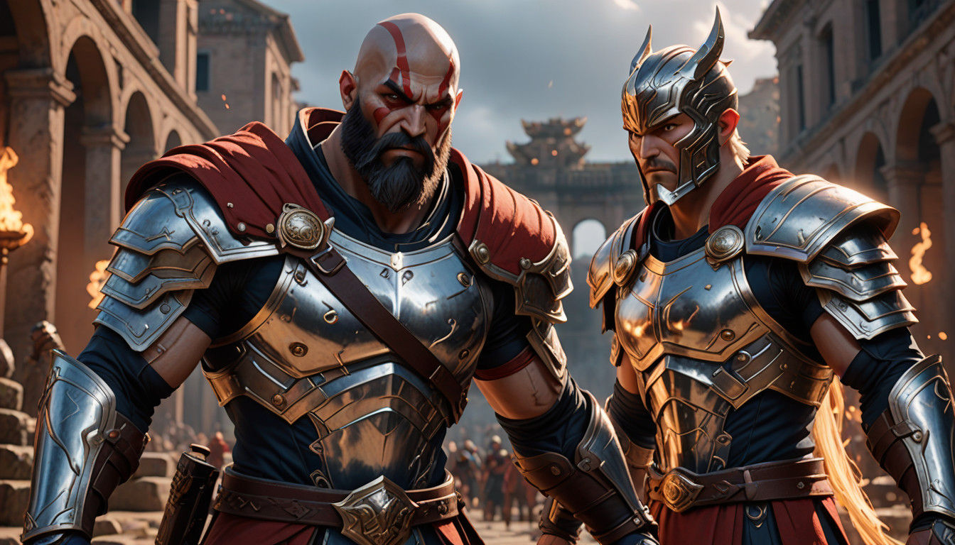 Epic Colosseum Showdown: Kratos vs Thor in Anime-Inspired Co...