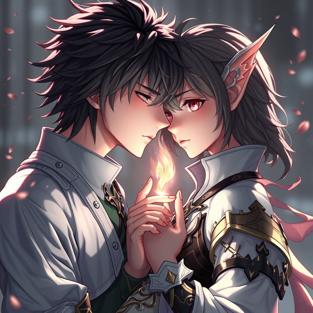 Elegant Blood Pact between Human and Elf in 3D Anime Style