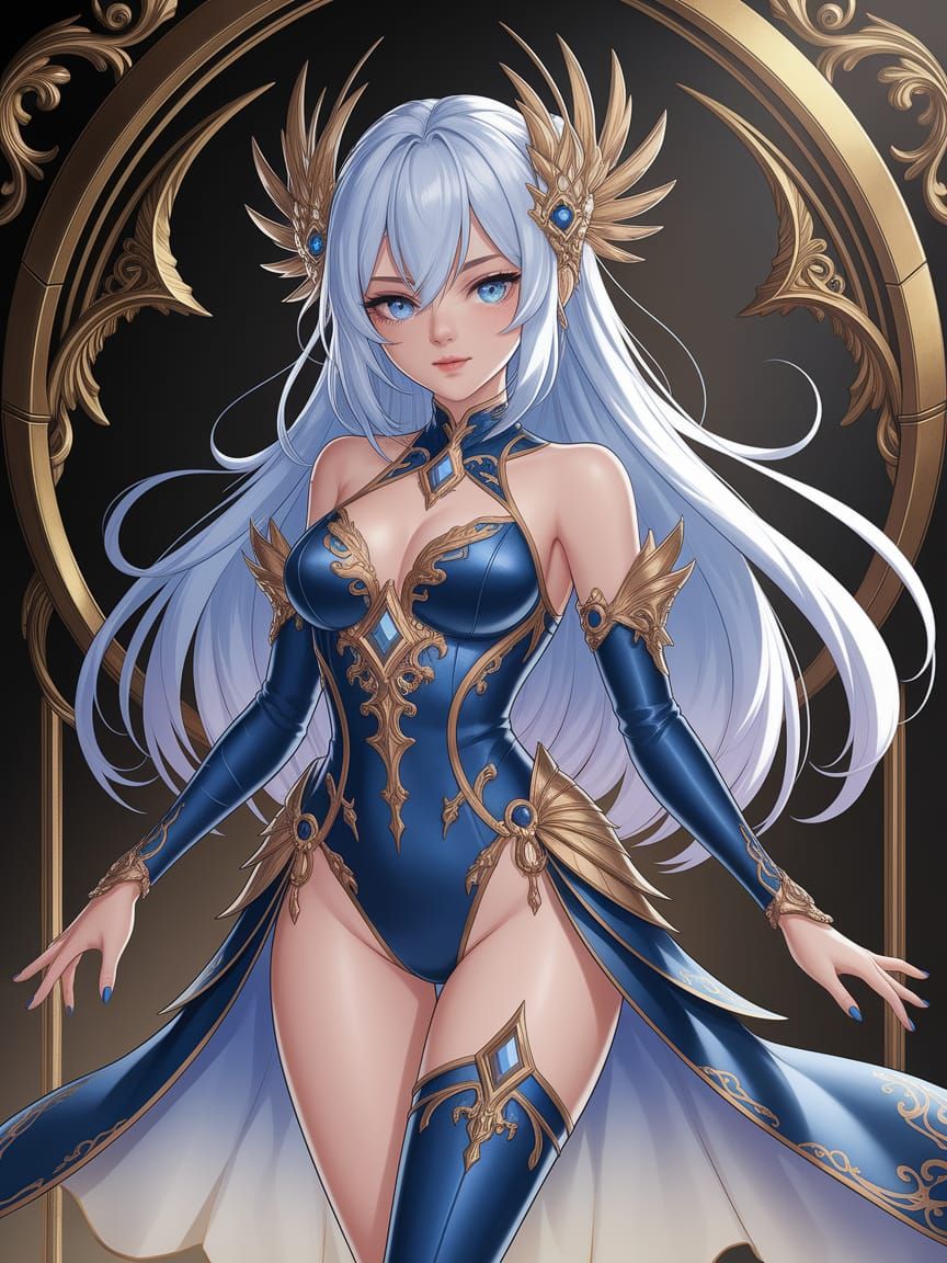 Victorian Fantasy Anime Girl in Gold Glitter Dress