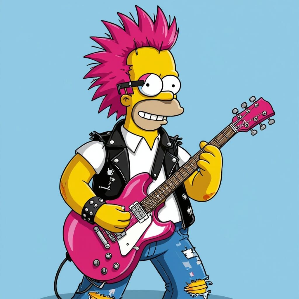 Homer Simpson as a Cyberpunk Rocker