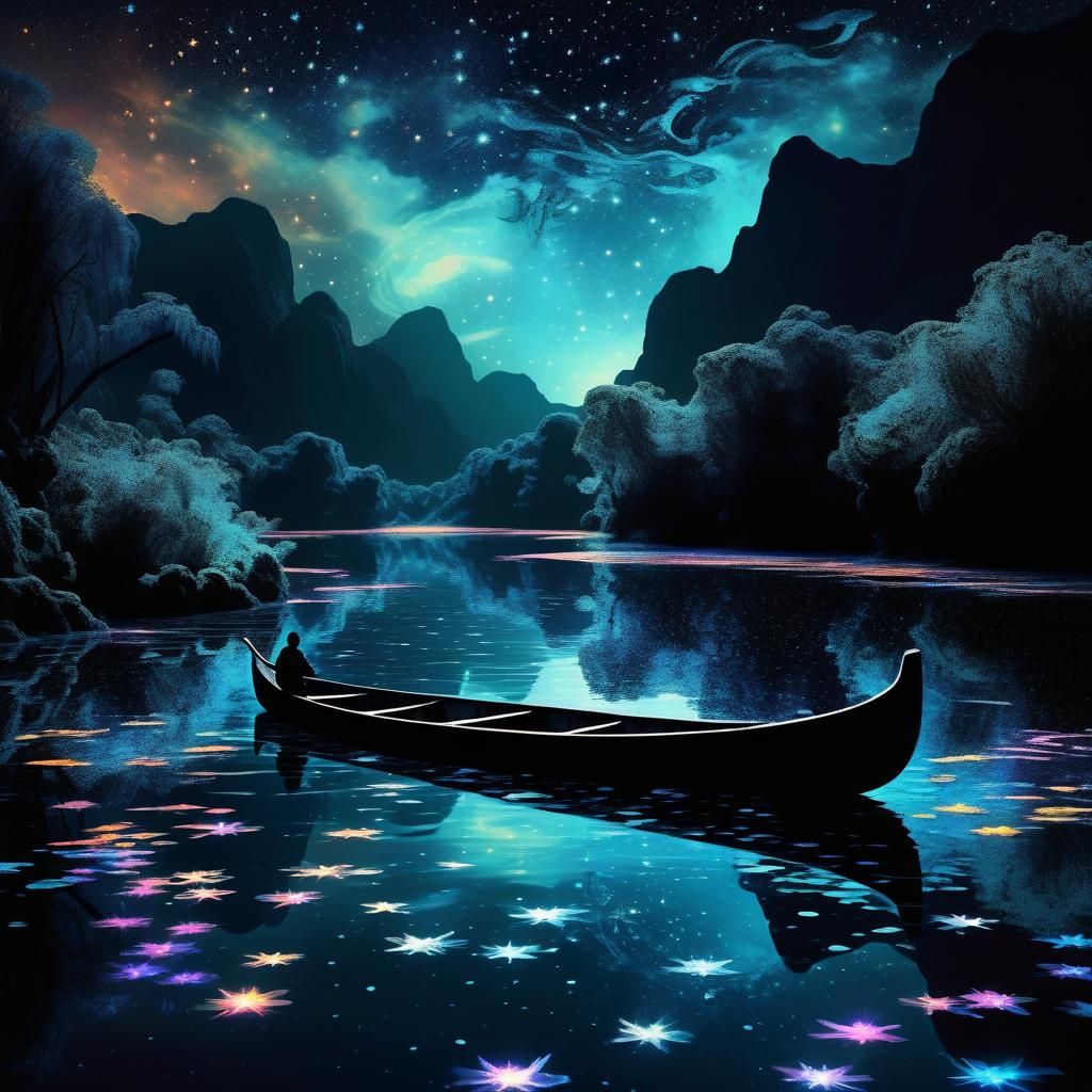 Ethereal Canoe Drifting Through Underworld River