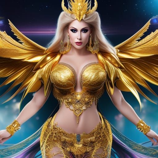 Golden Dragon Empress in Dark Fantasy Style