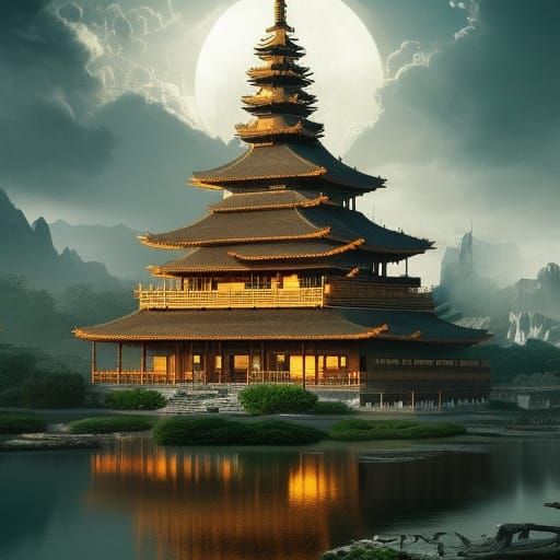 Epic Temple Sunset: Digital Matte Painting