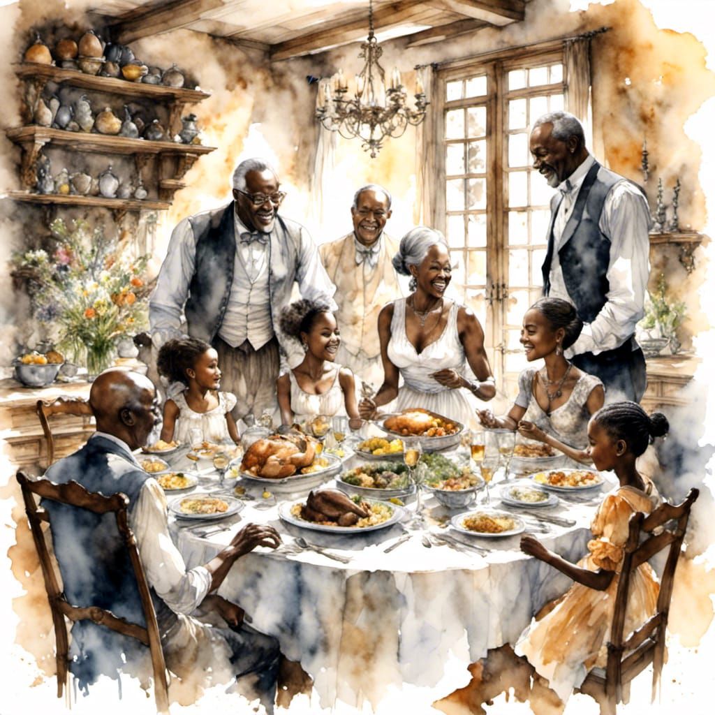 Black Family's Easter Dinner: Watercolor Sketch