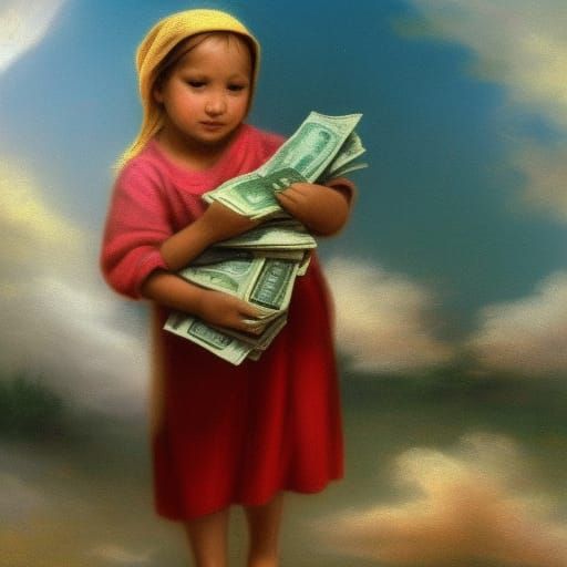 Beggar Girl with Money in Divine Sunlight