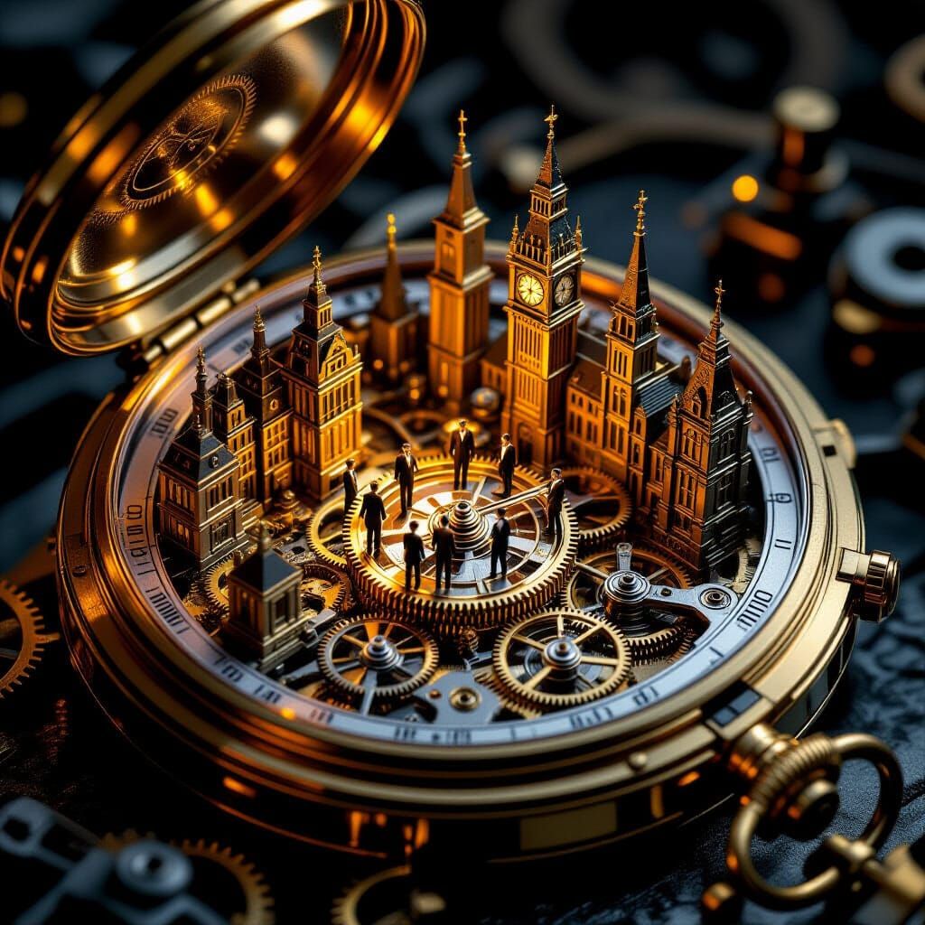 Mechanical City Inside Pocket Watch: Macro Photography
