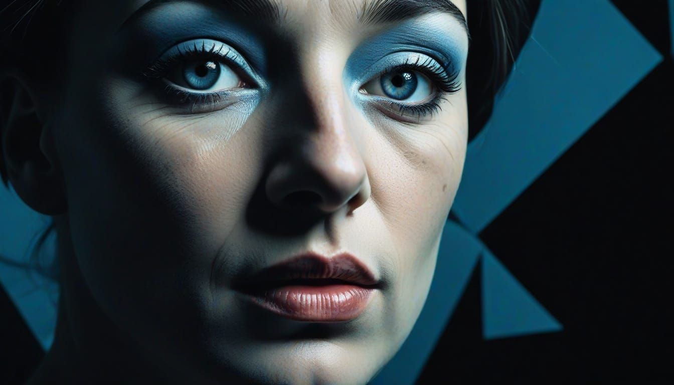 Cubist Muse Portrait in Blue and Black