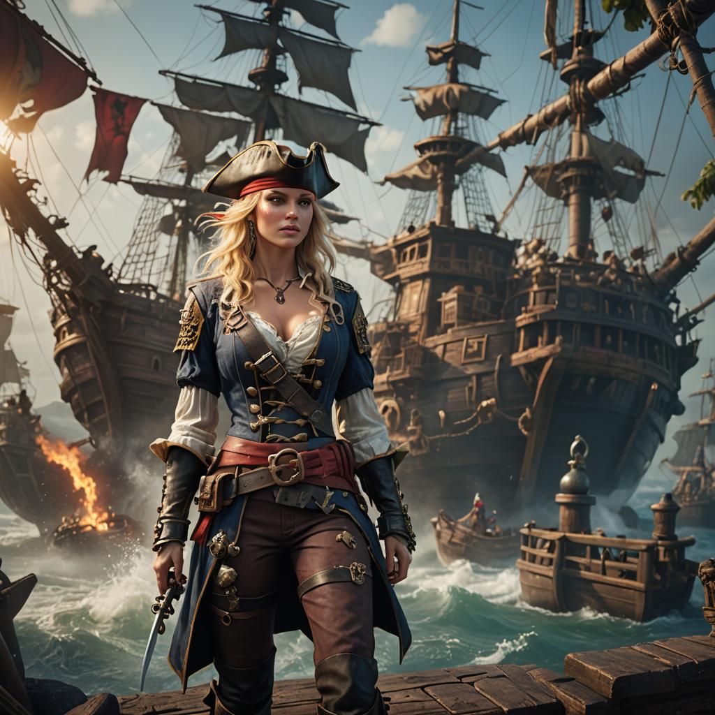 Blonde Female Pirate in Detailed Digital Painting