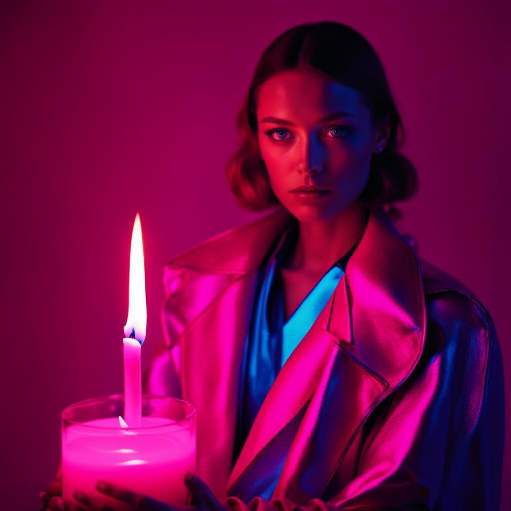 Pink Candlelight in Neon Film Photography Style