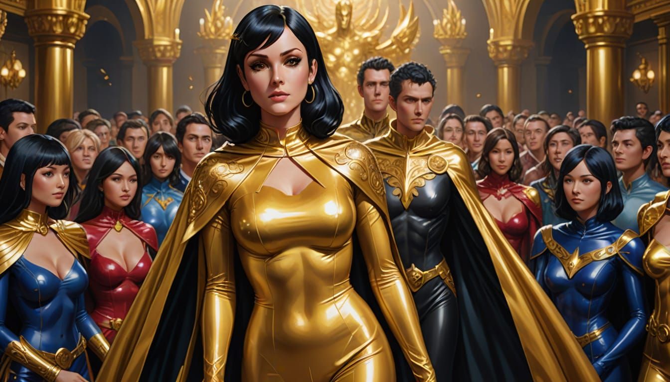 Anime-Inspired Nico Robin in Regal Latex Catsuit, Surrounded...