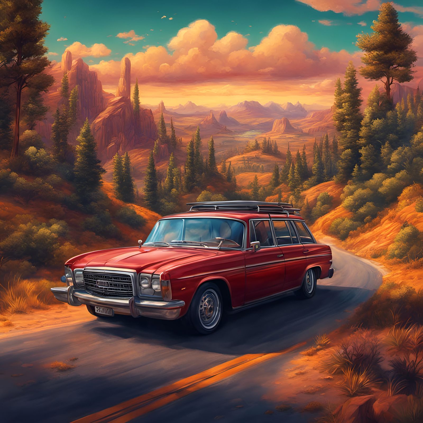 Hyperrealistic Road Trip in Rich Colors