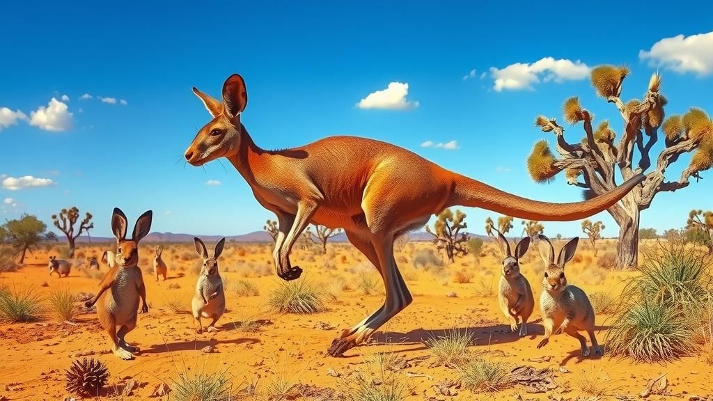 Kangaroo and Rabbits in the Australian Outback