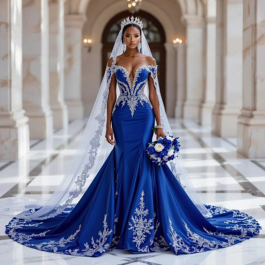 Black Couture Bride in Sapphire Gown