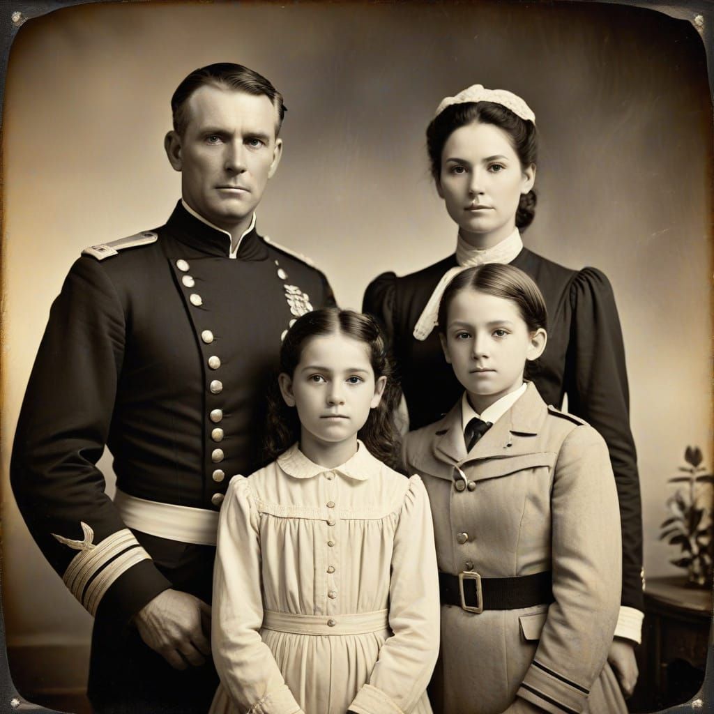 Naval Officer and Family: Daguerreotype in Sepia Tones