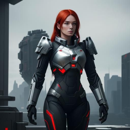 Sci-Fi Bounty Hunter in High-Tech Armor