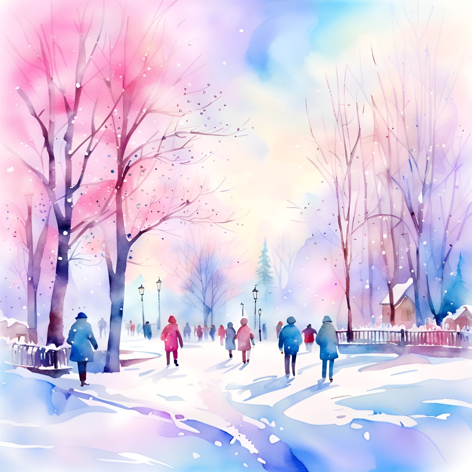 Vibrant Winter Park Watercolor Painting