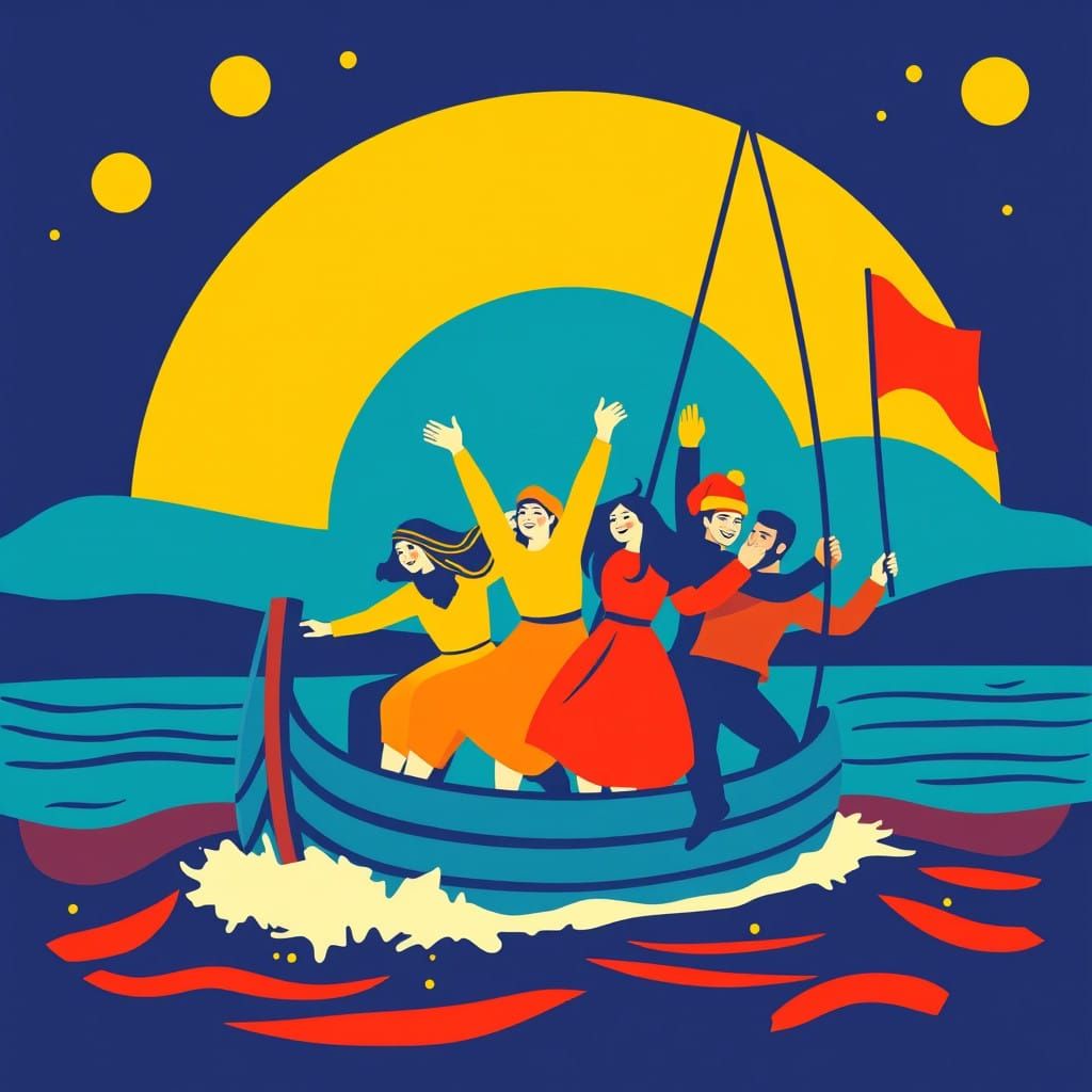 Vibrant Wassailing Scene in Pop Art Style