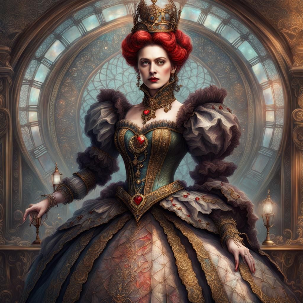 Queen of Hearts in Steampunk Victorian Outfit