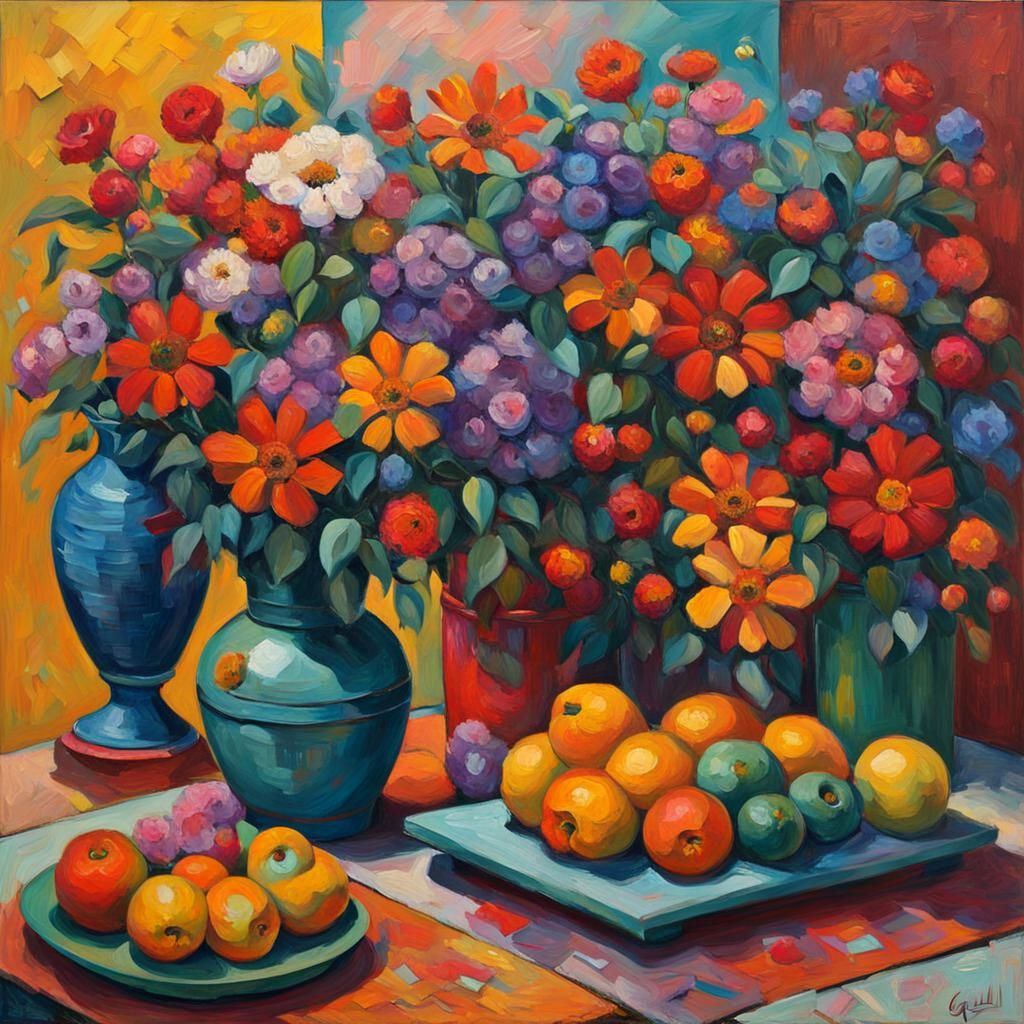 Post-Impressionistic Still Life with Flowers and Idol