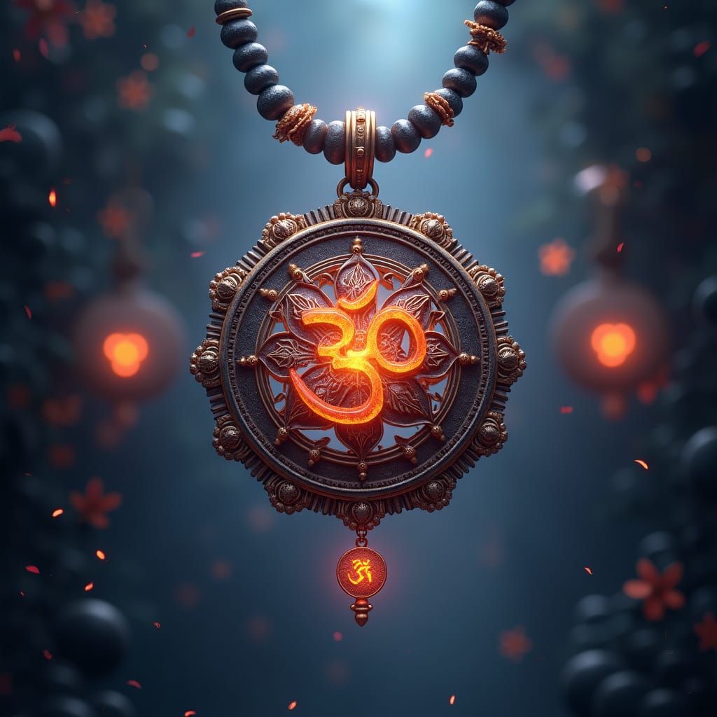 Om Rudraksha Pendant in Fantasy Matte Painting Style