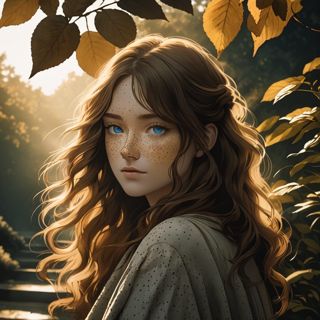 Girl in Sunlit Garden, Soft Focus, Warm Light