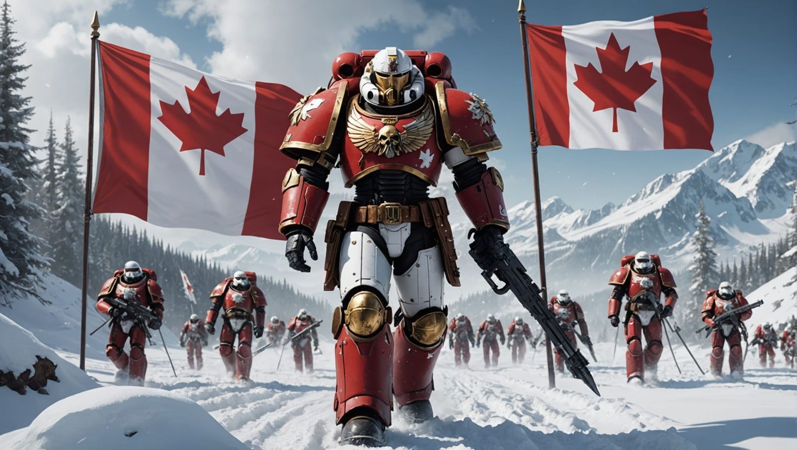Space Marine Army with Canadian Flag in Snow