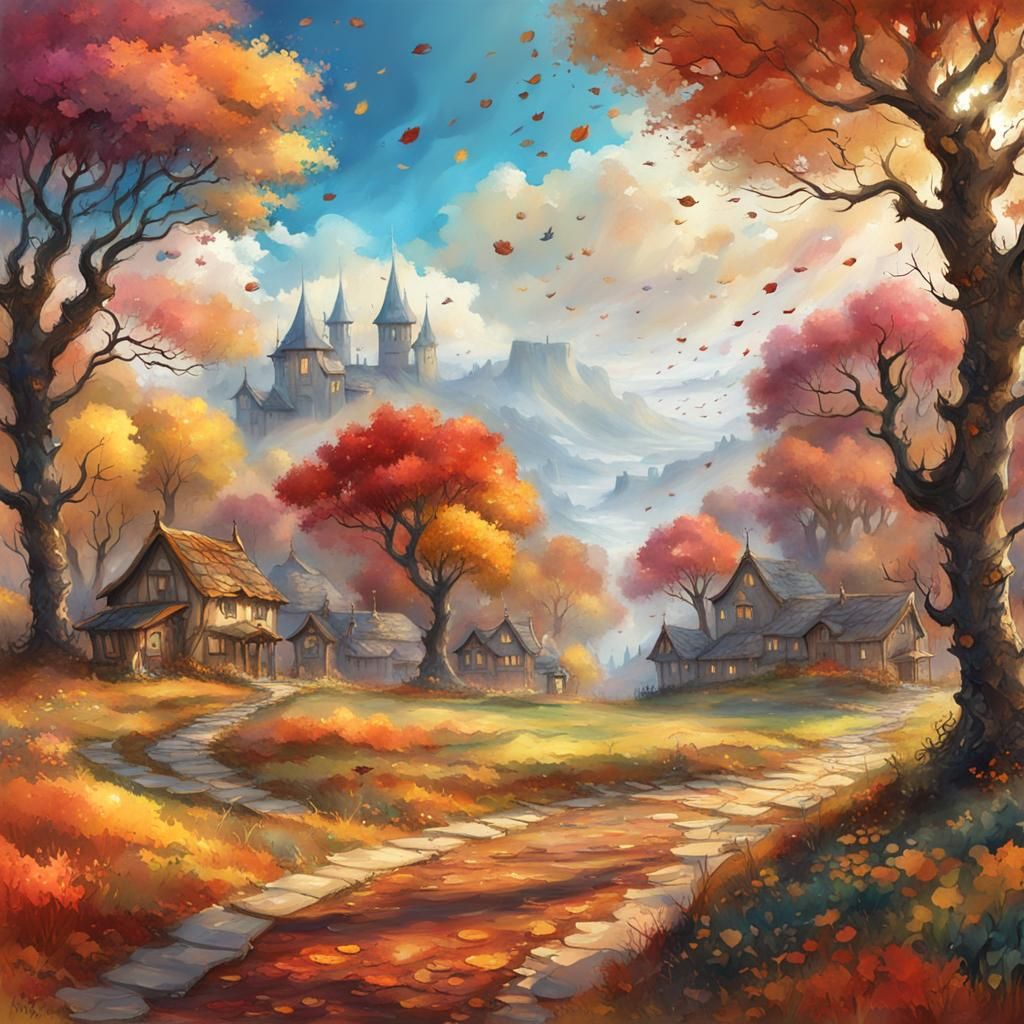 Fairytale Autumn Football in Stylized Watercolor