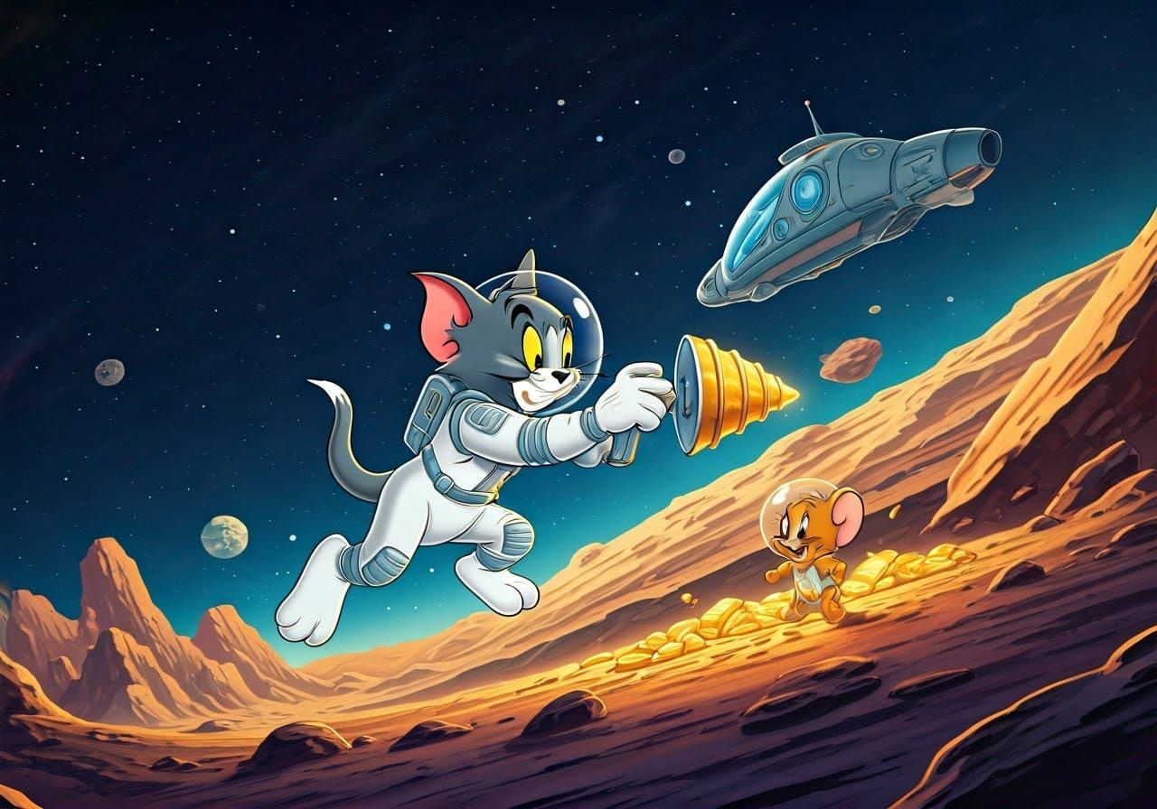 Tom and Jerry Prospecting on Asteroid as Astronauts