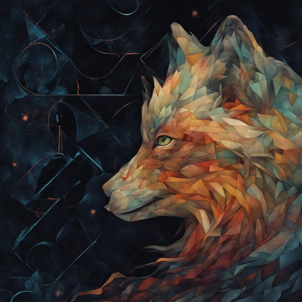 Cubist Arctic Fox Portrait in Watercolor Style