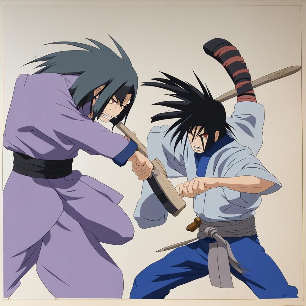Sasuke and Orochimaru Anime Cel Fight