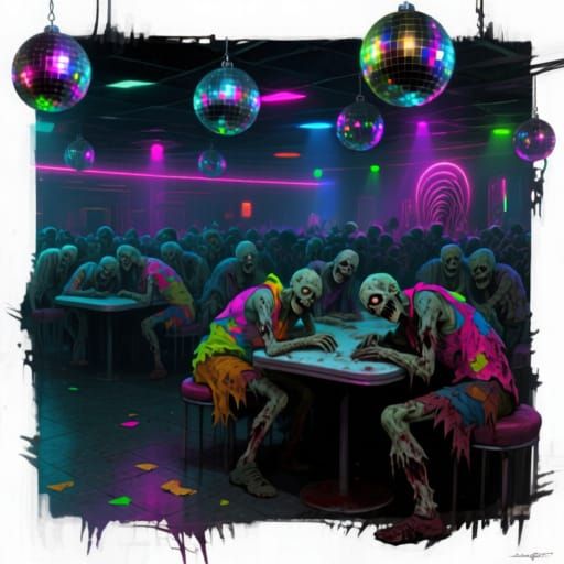 Undead Zombies Party in Dark Nightclub