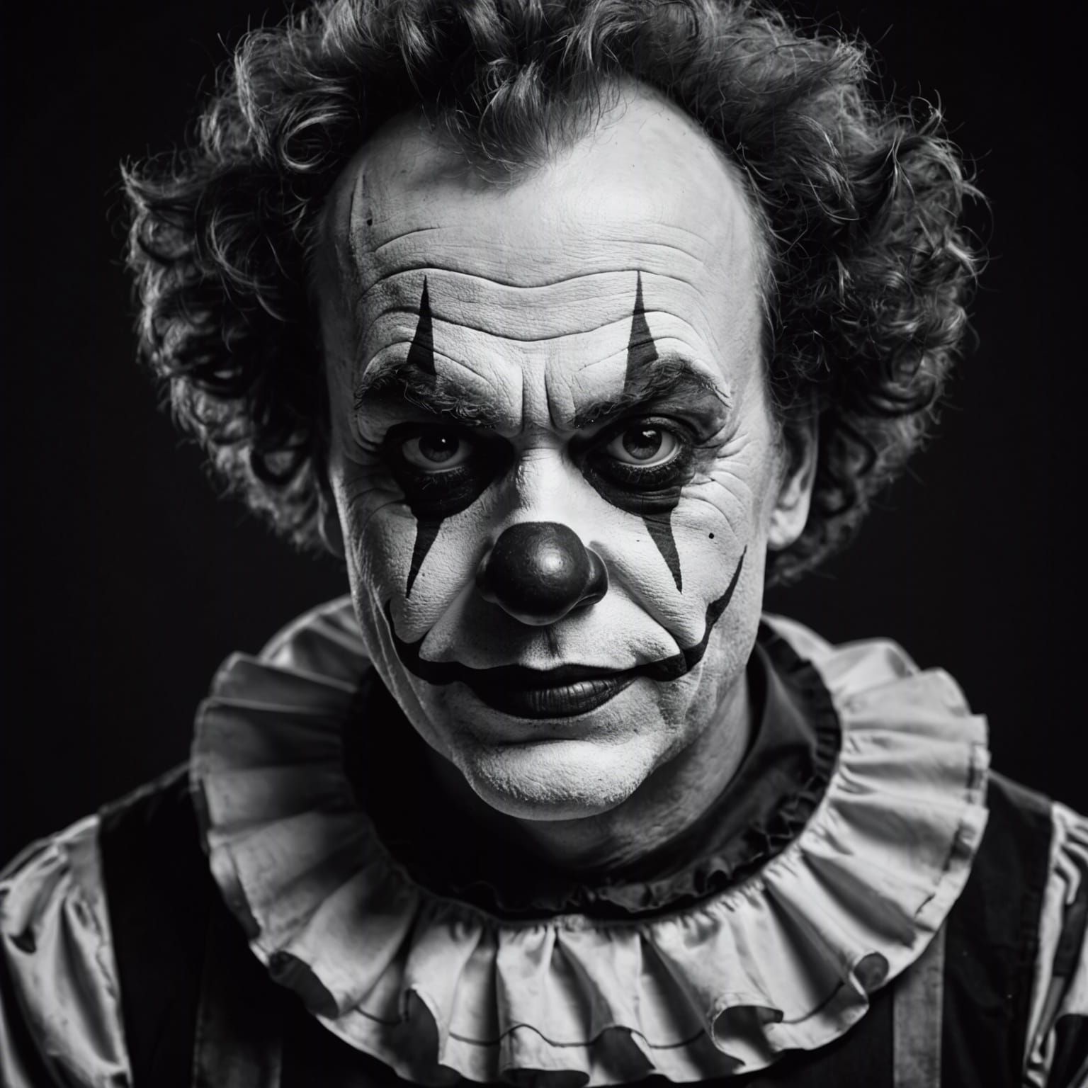 Expressive Sad Clown Portrait in Black and White