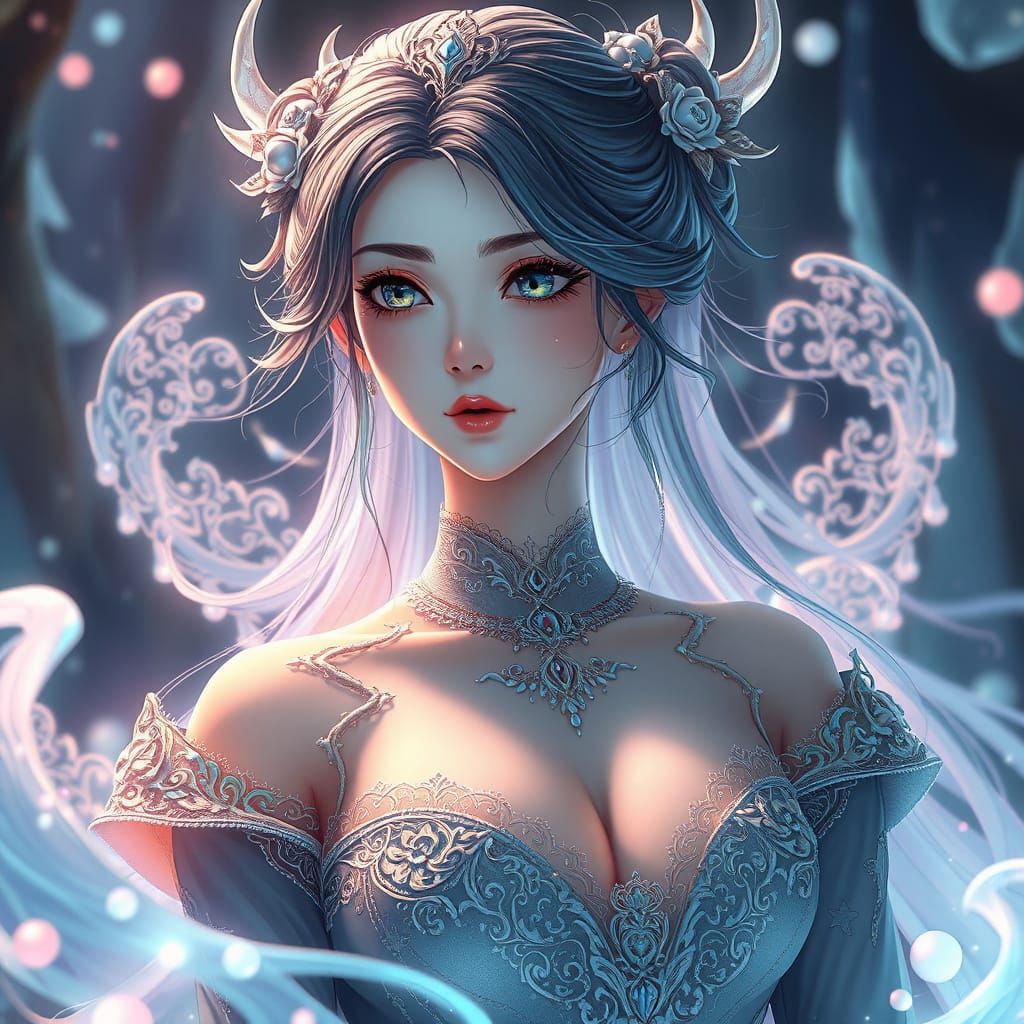 Ethereal Fantasy Anime Goddess in Vibrant 3D Landscape