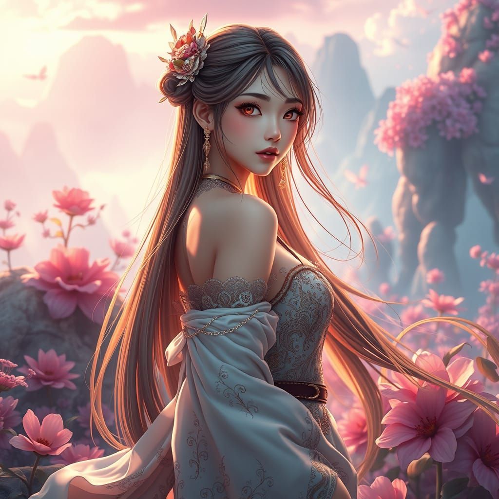 Stunning Anime Goddess in a Dreamy, Vibrant World