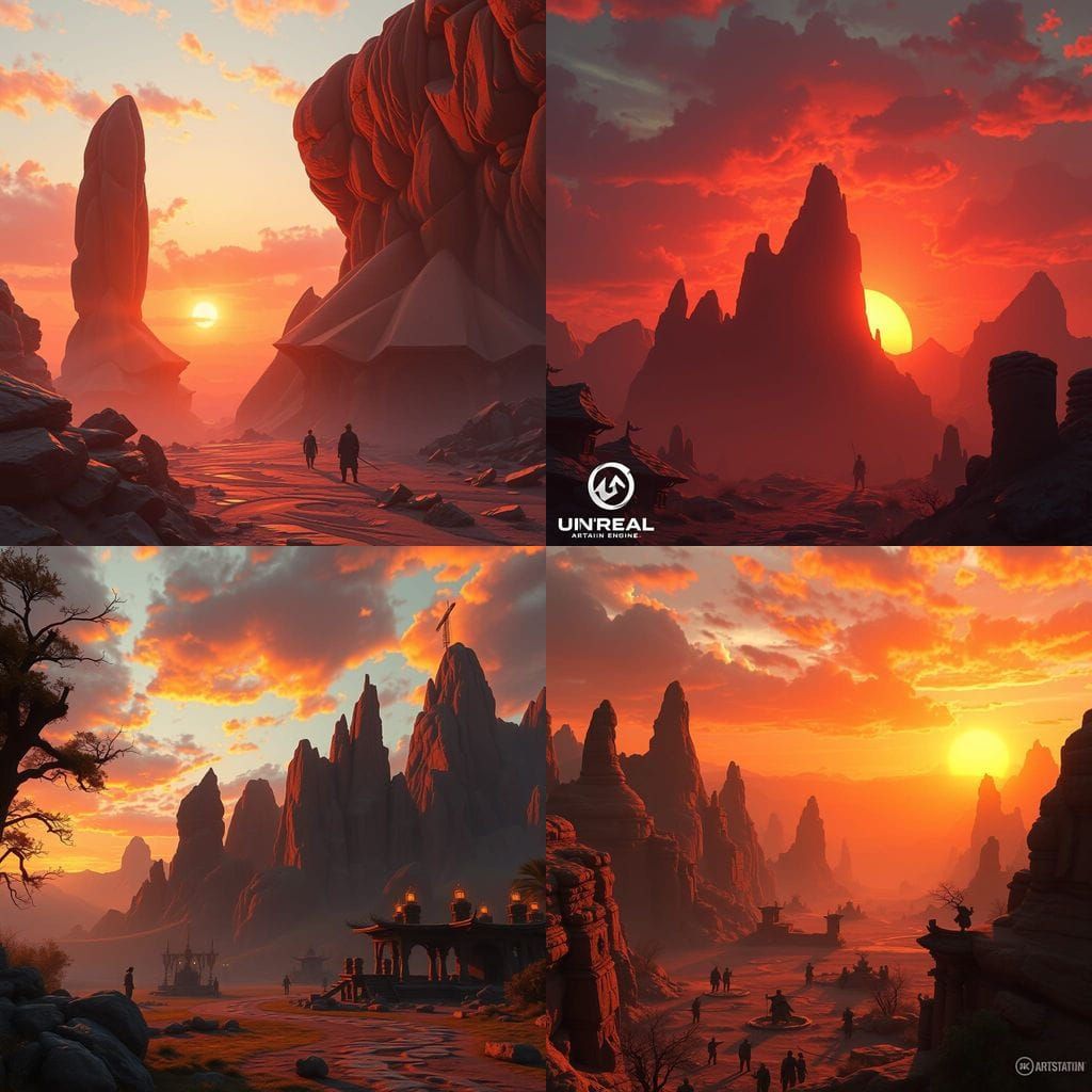 Fantastical Orange Sunset Over Clay Landscape