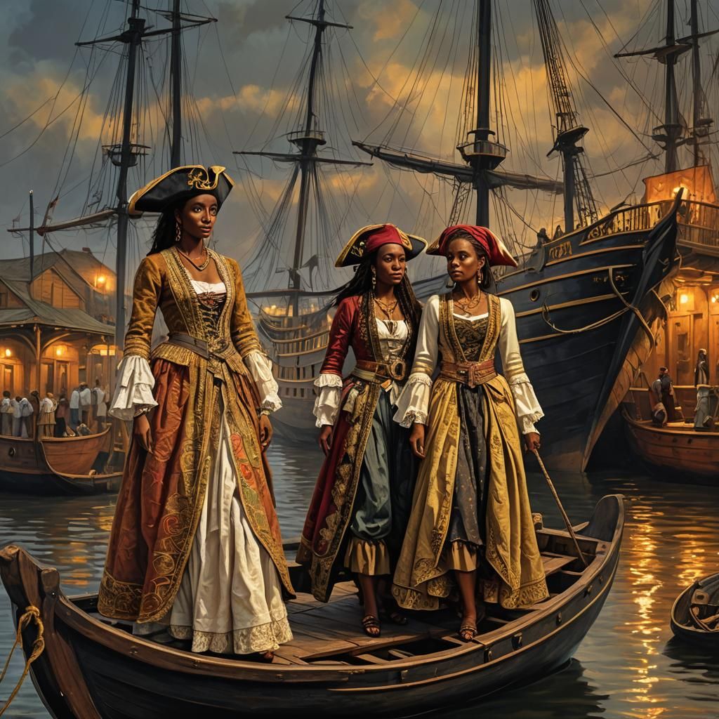 Renaissance painting from the 1500’s depicting a docked pira...