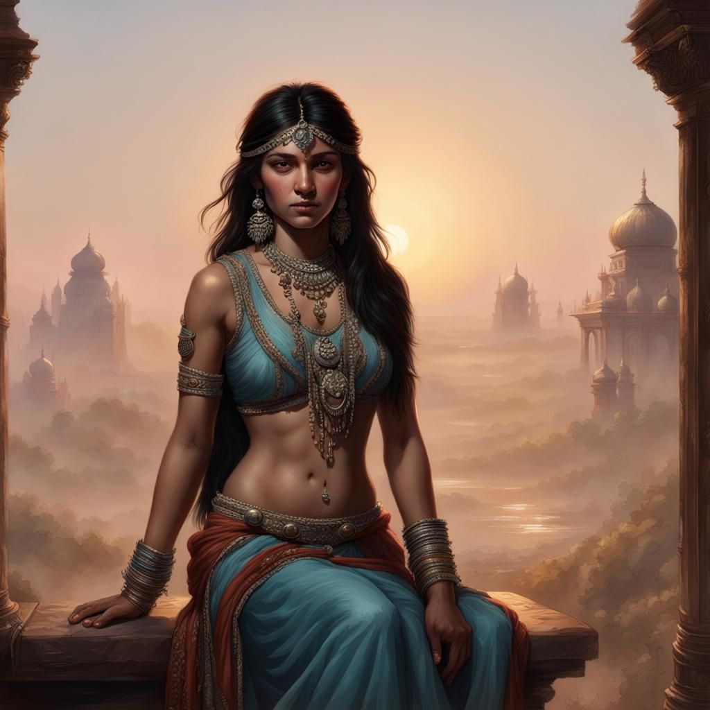 Indian Beauty at Dawn in Neoclassical Style