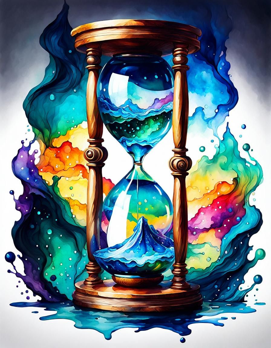 Fantasy Hourglass with Watercolor and Volumetric Lighting