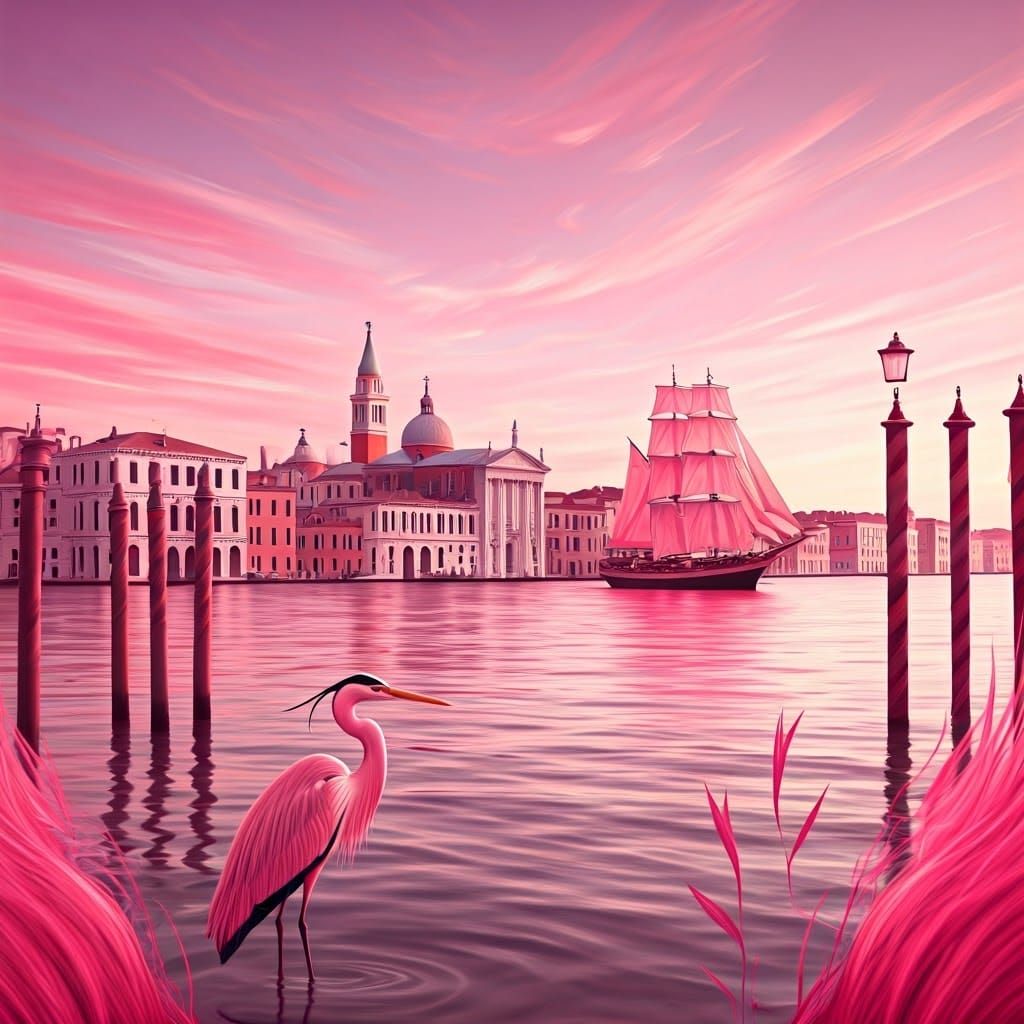 Pink Venice Sunset: Impressionist Dreamscape