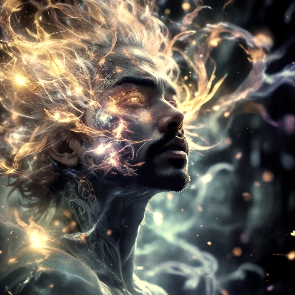 Surreal Anime Portrait of a Rugged Time Elemental Man