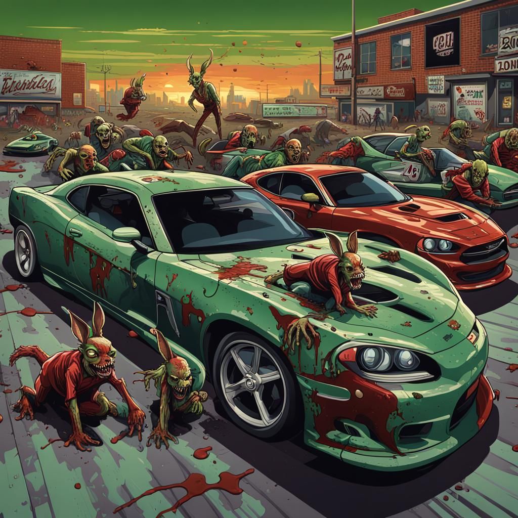 Zombie Racers in High Fashion: A Vintage Horror Scene
