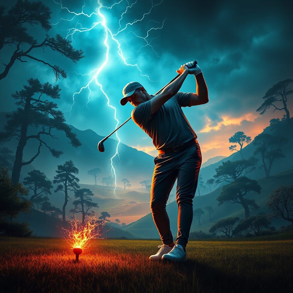 Epic Golfer in a Stormy Fantasy Golf Course
