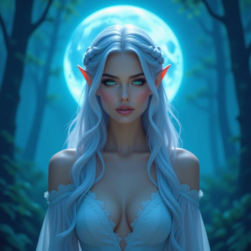 Enchanting Elf Woman in Mystical Forest, as Digital Art