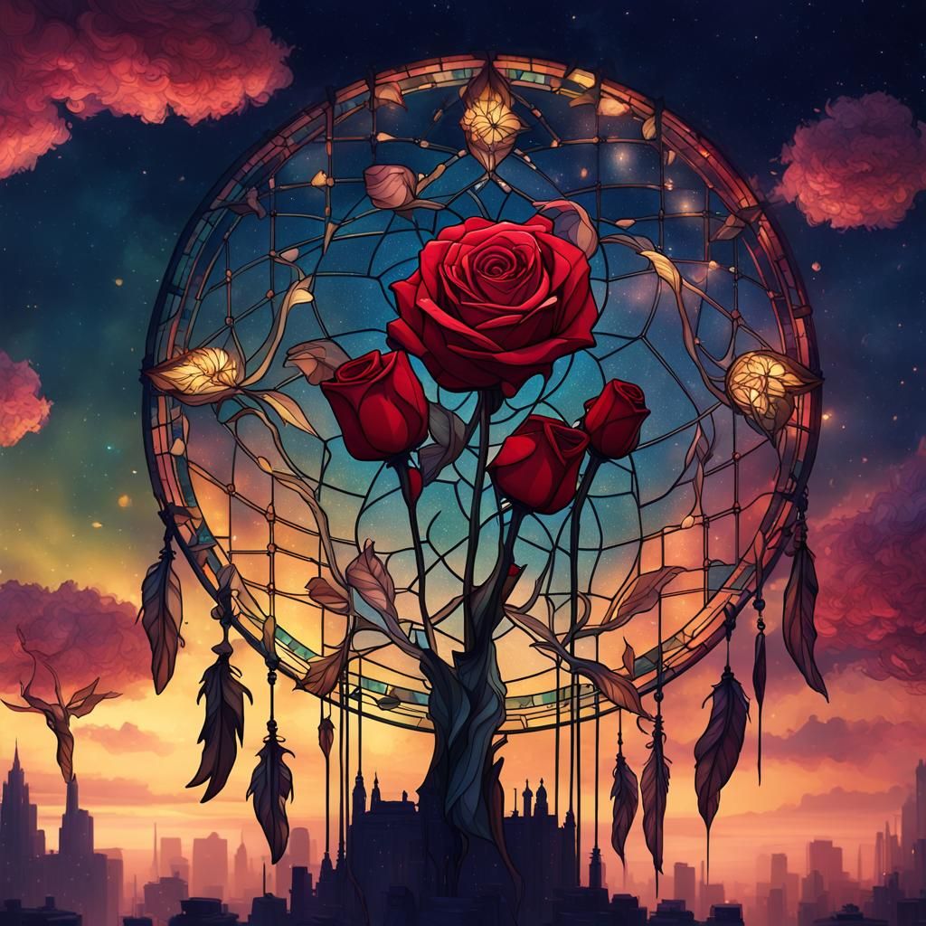 City of Stars Flying to Dandelion in Stained Glass