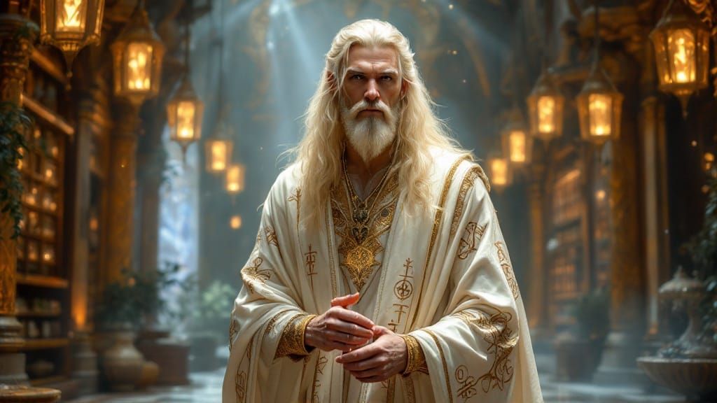 High Elf Merchant in Opulent Chamber