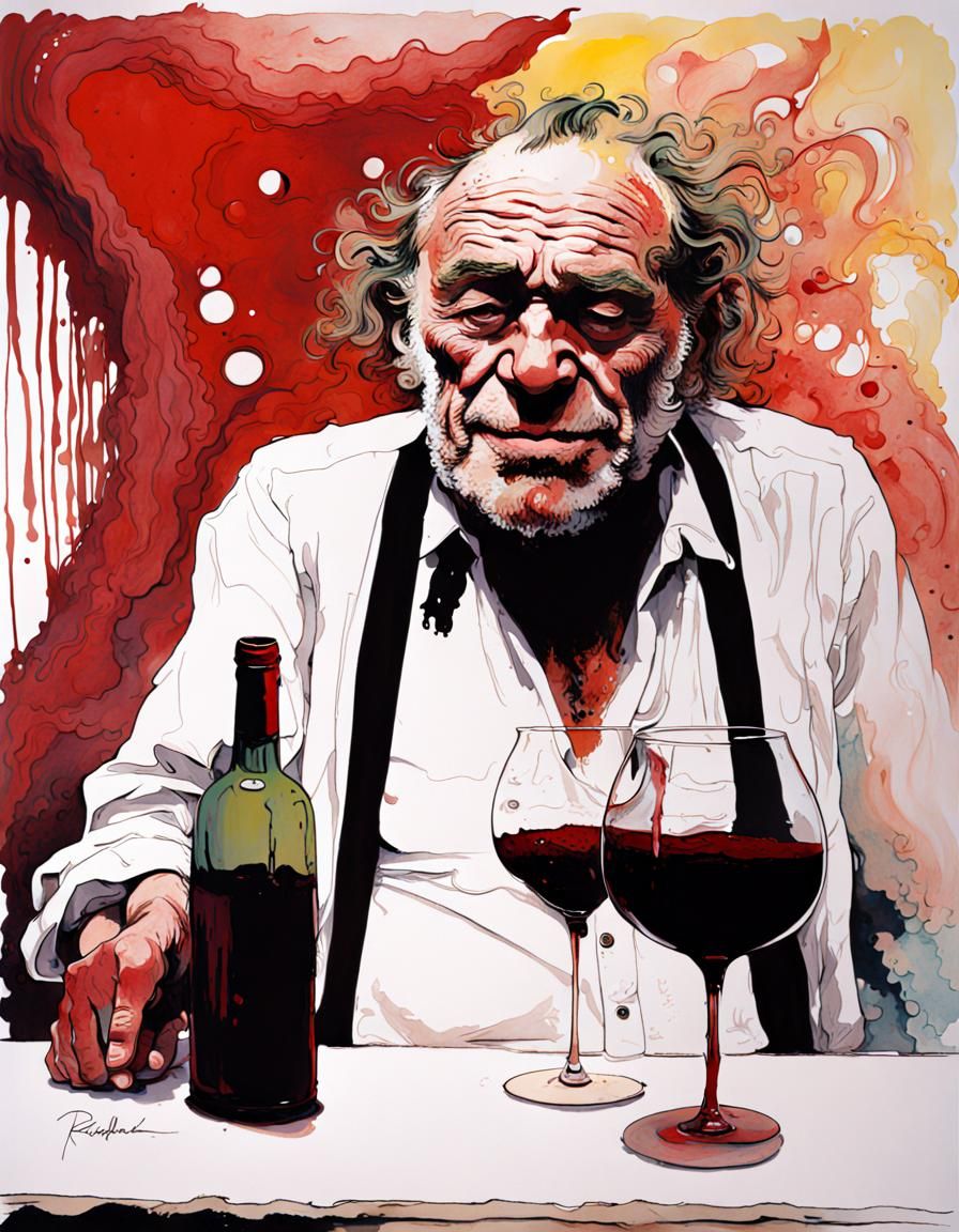 Psychedelic Portrait of Man Drinking Wine, Steadman Style