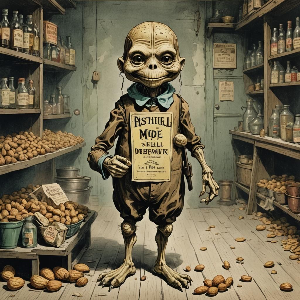 Vintage Anthropomorphic Peanut Advertisement Etching