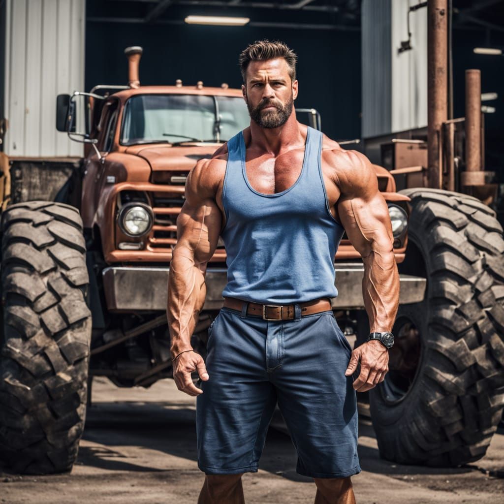 Rugged Blue Collar Worker Flexing in Tight Clothes